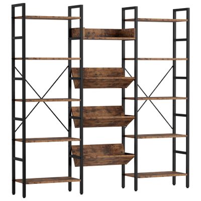 IRONCK Bookshelf, Bookshelves and Bookcases, Triple Wide 5 Tiers Book Shelf with Baffles, Industrial Bookshelf with Metal Frame for Living Room, Home Office