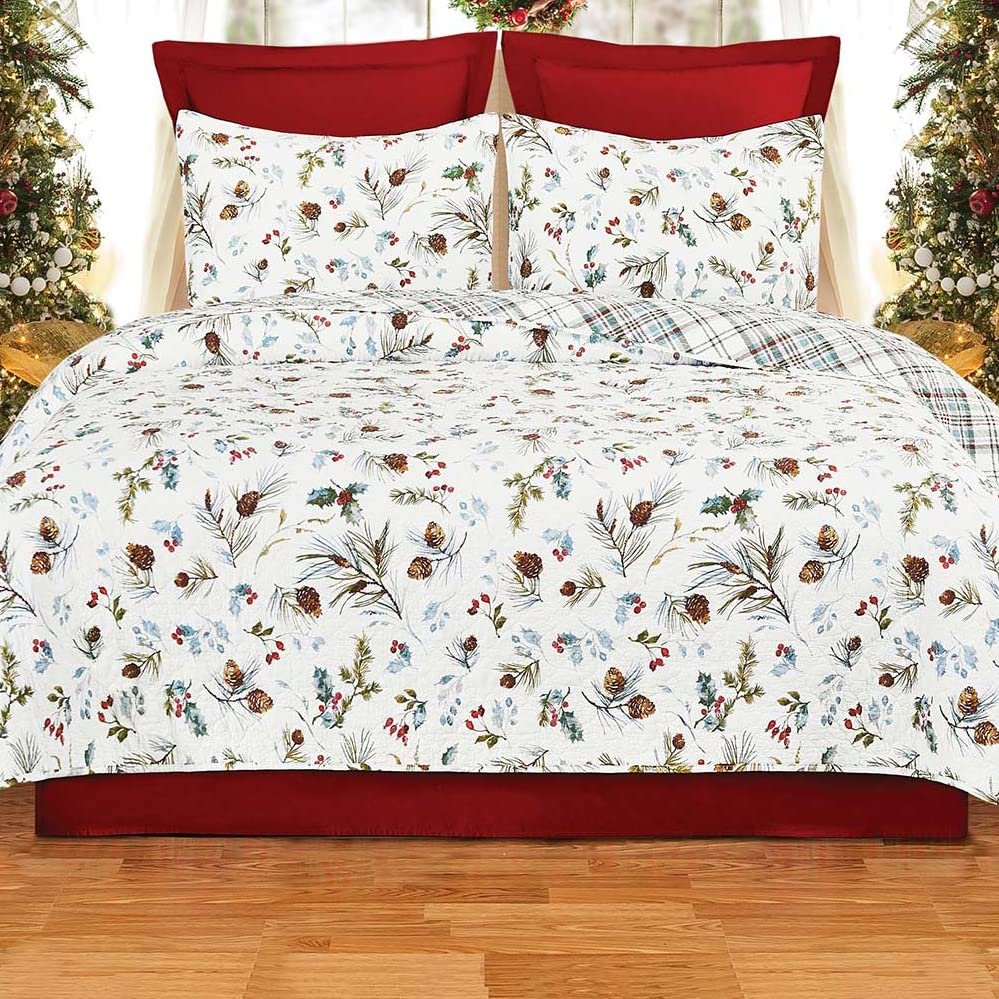 BLACK FOREST DECOR Pinecone Holiday Quilt Bed Set - Full/Queen