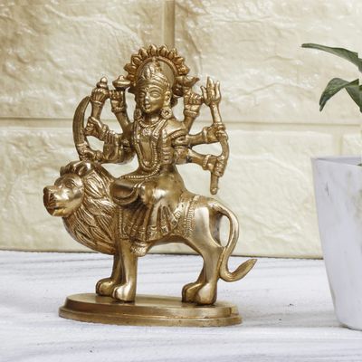 Brass Durga Ma Murti Sherawali MATA Ambe Maa Idol Statue God Statue MATA Rani Puja Vastu Showpiece Pooja Gift Item 5.5 Inch by Indian Collectible