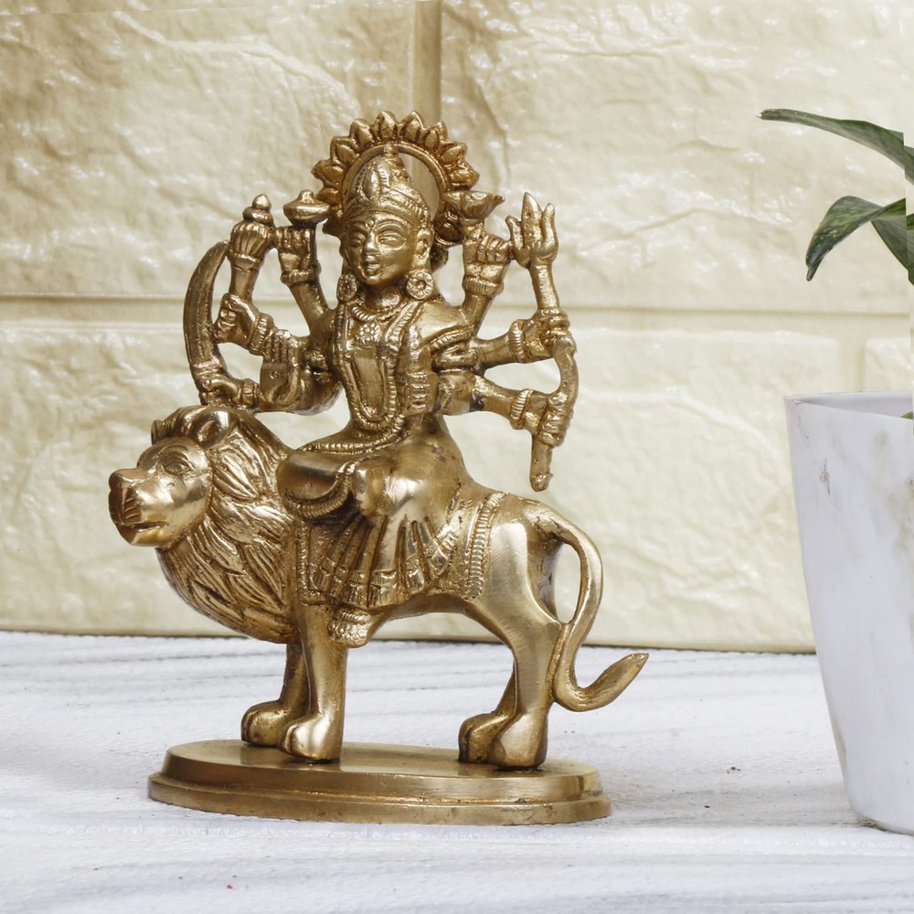 Brass Durga Ma Murti Sherawali MATA Ambe Maa Idol Statue God Statue MATA Rani Puja Vastu Showpiece Pooja Gift Item 5.5 Inch by Indian Collectible