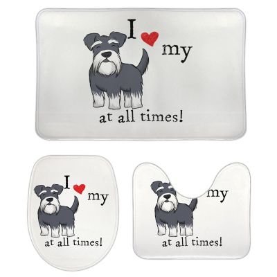 3-Pack Bath Mat Set, I Love My Dogs at All Times Schnauzer Absorbent Memory Foam Soft Shower Bath Rugs Contour Mat and Lid Cover,Non Slip Velvet Bathrug,Shower Toilet Bathmats Carpet 16x24 Inch