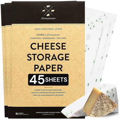 Formaticum 45-Pack Zero Cheese Storage Paper, Compostable, Biodegradable, and Plastic-Free Paper to Keep Cheese and Charcuterie Fresh, Kitchen Organization 9 x 13 Inches