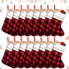 Fovths 16 Pack Christmas Felt Stockings Buffalo Plaid Xmas Stockings 15 Inches Xmas Hanging Stockings Holiday Party Favors Stockings for Christmas Tree Fireplace Decoration (Red and Black) view 1