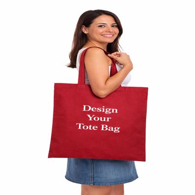 DISCOUNT PROMOS Custom Cotton Canvas Tote Bags Set of 10, Personalized Bulk Pack - Reusable, Great for Shopping, Grocery, Beach, Picnic, Wedding Favors - Red