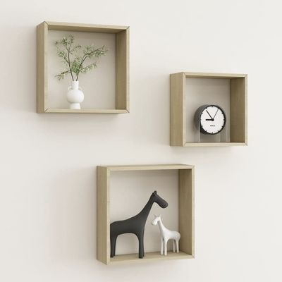 YITHOPI Wall Cube Shelves 3 pcs Wall Cube Shelves Floating Storage Shelves Wall Mounted Shelf for Collectics,Photos,Books Display Wall Shleves for Living Room,Bedroom Sonoma Oak