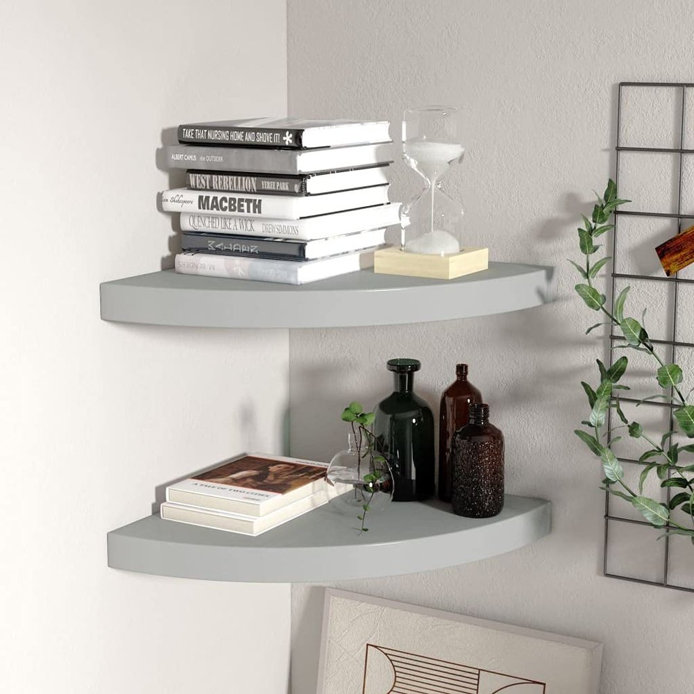 YITHOPI Corner Shelf,Floating Shelves for Wall,Easy-to-Assemble Wall Mount Corner Shelves for Bedrooms and Living Rooms Floating Corner Shelves 2 pcs Gray 13.8"x13.8"x1.5" MDF