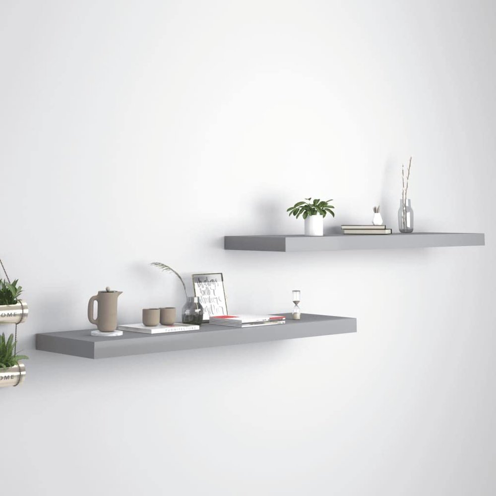 YITHOPI Floating Shelves Wall Shelves - Wall Mounted Shelves - Decorative Floating Wall Shelves - Bedroom or Living Room Floating Wall Shelves 2 pcs Gray 35.4"x9.3"x1.5" MDF