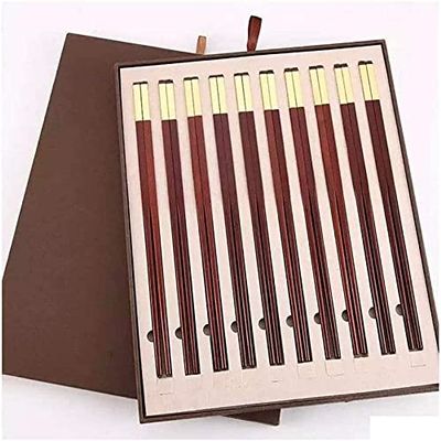 Reusable Chopsticks Set, Non-Slip Dishwasher Safe Reusable Chopsticks, 10 Pairs Of Gift Sets, Mahogany, Home Gifts,27cm Chopsticks
