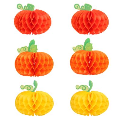 6pcs Halloween Fall Tissue Paper Pumpkin Fall Artificial Pumpkin Honeycomb for Halloween Thanksgiving Fall Festival Holiday Party Favor Orange Red Yellow