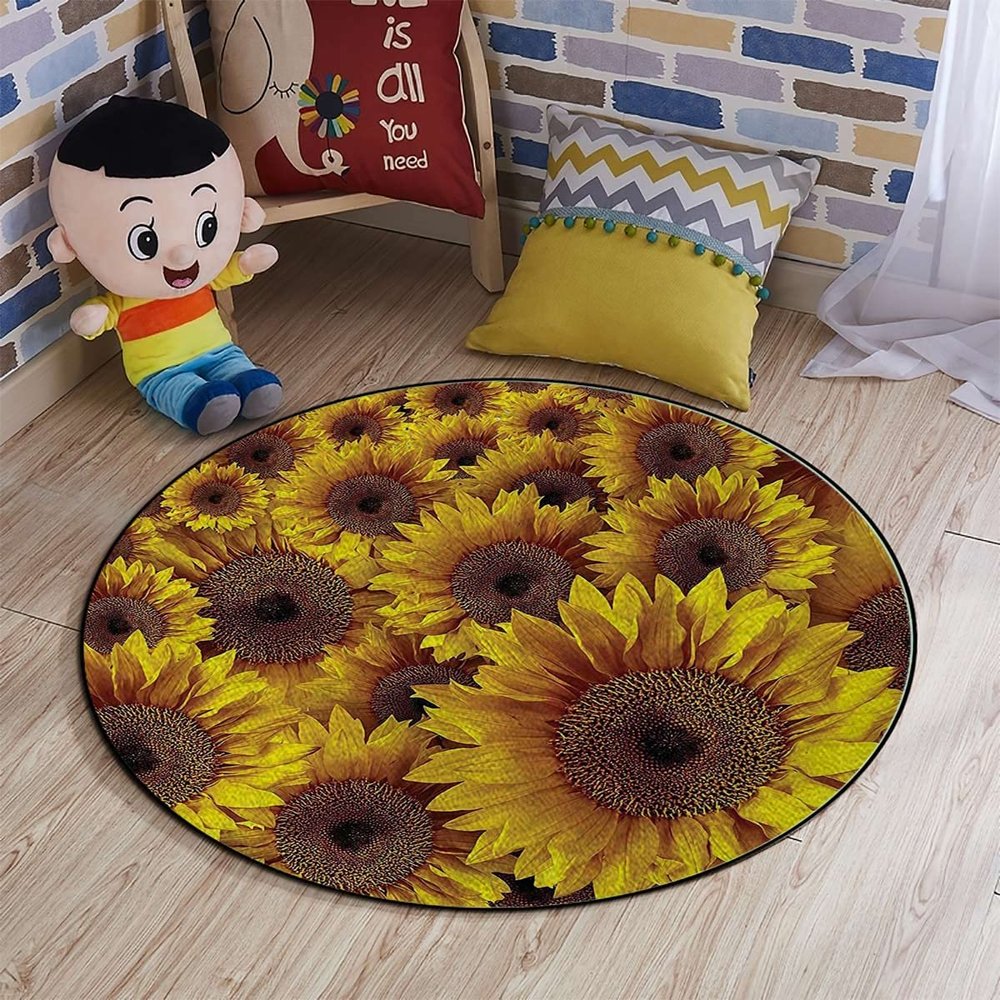Gold BrownOffice Chair Mat Washable Non Slip Floor Protector Sunflowers Field Botanical Natural Petals Under Computer Desk Floor Protector for Rolling Chairs Non Slip Anti Scratches Diameter 47.2 in