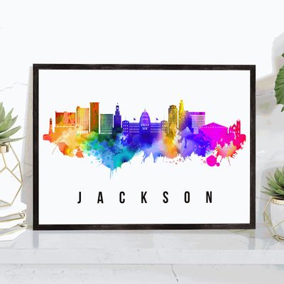 Jackson Skyline Missisippi Poster, Missisippi Cityscape Painting, Jackson Missisippi Poster, Cityscape and Landmark Print, Home Wall Art, Office Wall Decor - 18x24 Inches