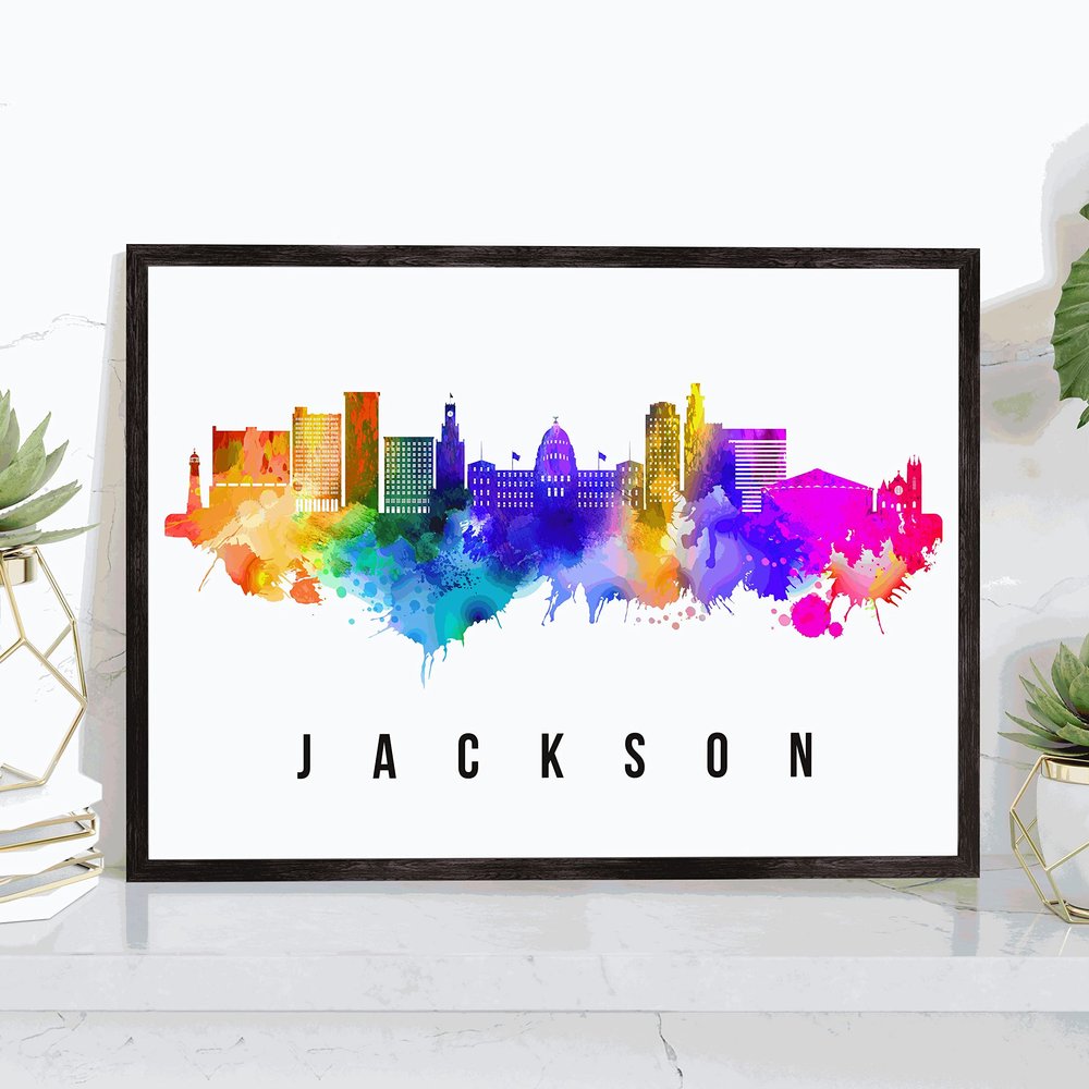 Jackson Skyline Missisippi Poster, Missisippi Cityscape Painting, Jackson Missisippi Poster, Cityscape and Landmark Print, Home Wall Art, Office Wall Decor - 18x24 Inches