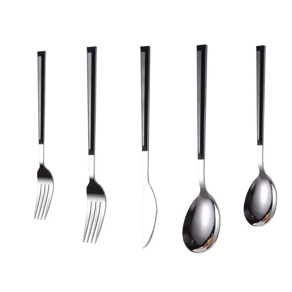 Black Flatware Set,Stainless Steel Silverware Set for Home Kitchen Durable Cutlery Set Include Knife Fork Spoon Teaspoon Dessert Fork,Mirror Polished.