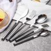 Black Flatware Set,Stainless Steel Silverware Set for Home Kitchen Durable Cutlery Set Include Knife Fork Spoon Teaspoon Dessert Fork,Mirror Polished. view 4