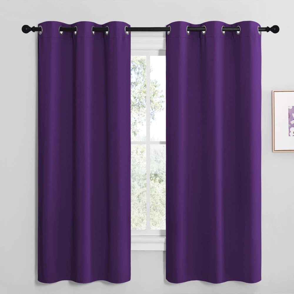 NICETOWN Kitchen Short Blackout Curtains, Home Decoration Thermal Insulated Solid Ring Top Blackout Curtains/Drapes for Bedroom(Set of 2, 42 x 68 Inch, Royal Purple)