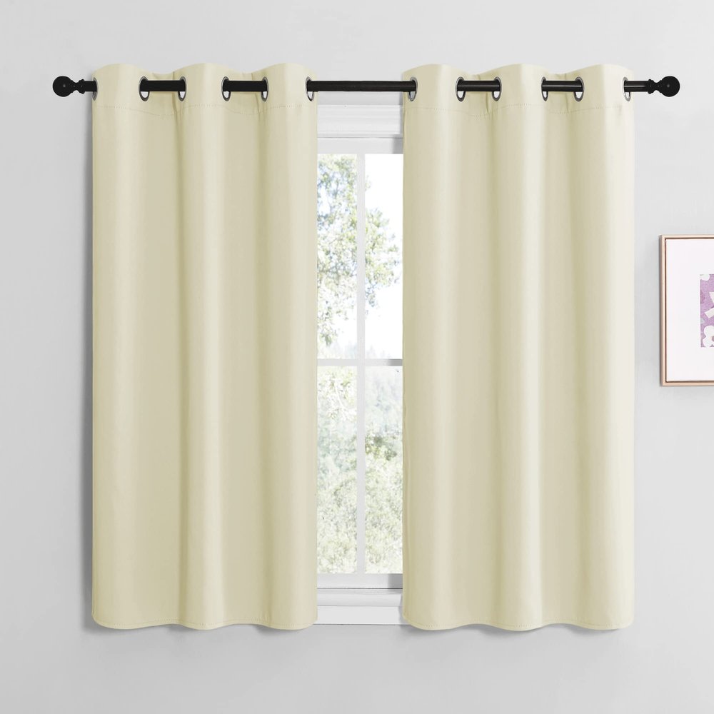 NICETOWN Kitchen Curtains for Decoration, Thermal Insulated Grommet Room Darkening Draperies/Panels for Laundry (Beige, 2 Panels, W42 x L50 inches)