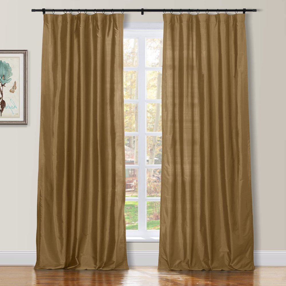 TWOPAGES 100% Dupioni Silk Rod Pocket Curtain 102 Inches Long Privacy Protection 50Wx102L Chestnut Drape Light Reducing for Living Room, 1 Panel