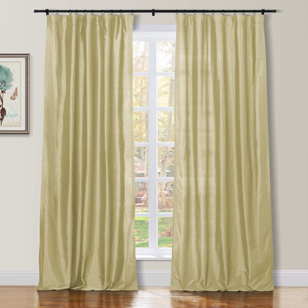 TWOPAGES 100% Dupioni Silk Rod Pocket Curtain 102 Inches Long Privacy Protection 50Wx102L Pearl Drape Light Reducing for Living Room, 1 Panel