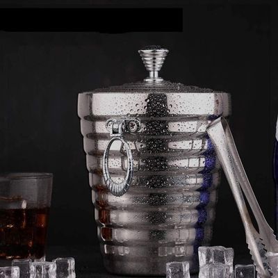 Ice Bucket for Cocktail bar and Parties Stainless Steel Ice Bucket, Double Layer Insulation Thickening Bucket with Lid and Portable Handle,Mirror Polish Finish,Wine Barrel, Beer Barrel (Size : 1L)