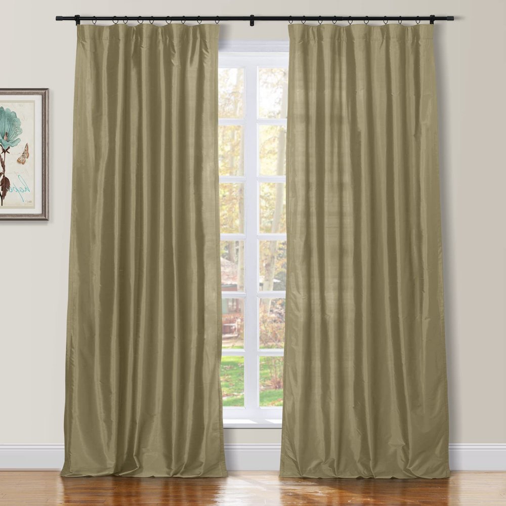TWOPAGES 100% Dupioni Silk Rod Pocket Curtain 102 Inches Long Privacy Protection 50Wx102L Fog Drape Light Reducing for Living Room, 1 Panel