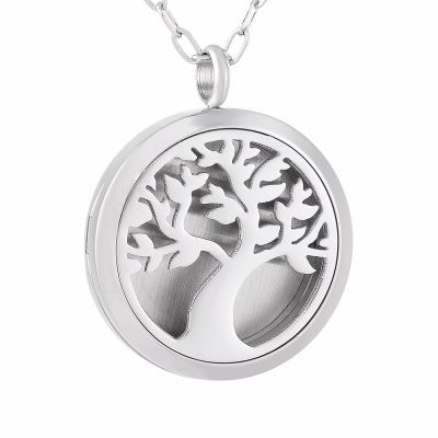 SHEIL Tree of Life Perfume Locket 30mm 316L Stainless Steel Round Shape Magnetics Car Amoratherapy Diffuser Lockets