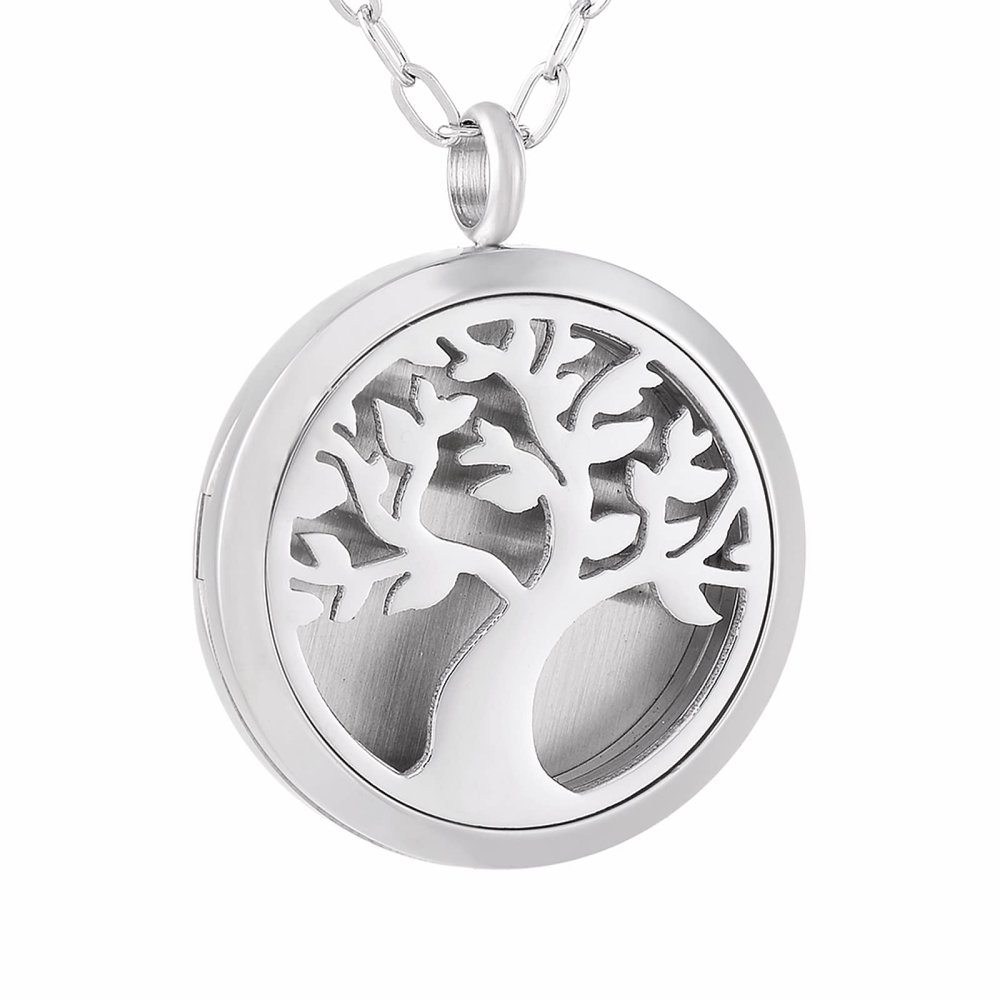 SHEIL Tree of Life Perfume Locket 30mm 316L Stainless Steel Round Shape Magnetics Car Amoratherapy Diffuser Lockets