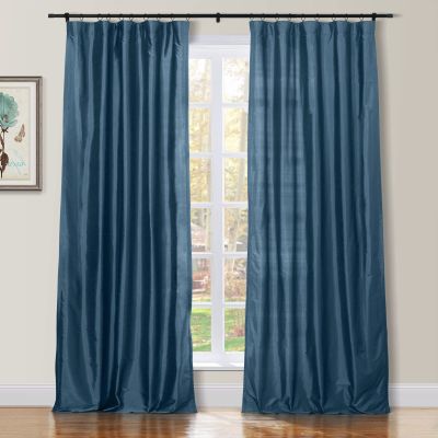 TWOPAGES 100% Dupioni Silk French Blue Curtain with Back Tab Extra Long Room Darkening 120 Inch Long Privacy Protection Drape 50Wx120L for Bedroom, 1 Panel