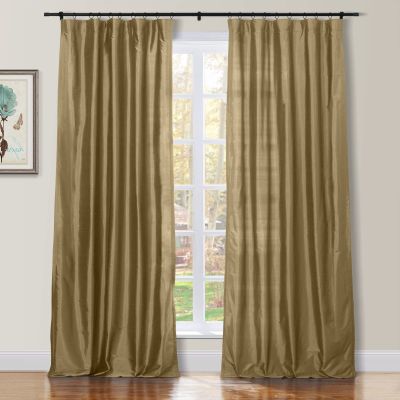 TWOPAGES 100% Dupioni Silk Tan Curtain with Back Tab Extra Long Room Darkening 120 Inch Long Privacy Protection Drape 50Wx120L for Bedroom, 1 Panel