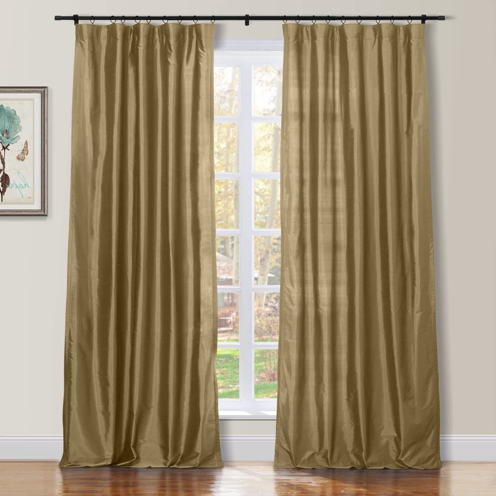 TWOPAGES 100% Dupioni Silk Tan Curtain with Back Tab Extra Long Room Darkening 120 Inch Long Privacy Protection Drape 50Wx120L for Bedroom, 1 Panel