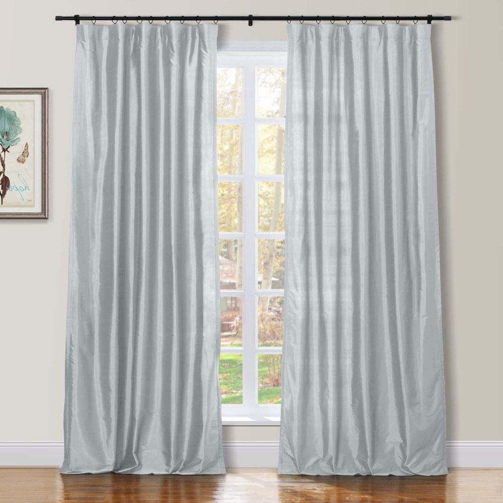 TWOPAGES 100% Dupioni Silk Ice Blue Curtain with Back Tab Extra Long Room Darkening 120 Inch Long Privacy Protection Drape 50Wx120L for Bedroom, 1 Panel