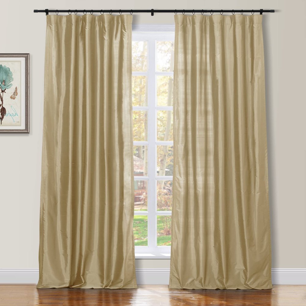 TWOPAGES 100% Dupioni Silk Biscuit Curtain with Back Tab Extra Long Room Darkening 120 Inch Long Privacy Protection Drape 50Wx120L for Bedroom, 1 Panel