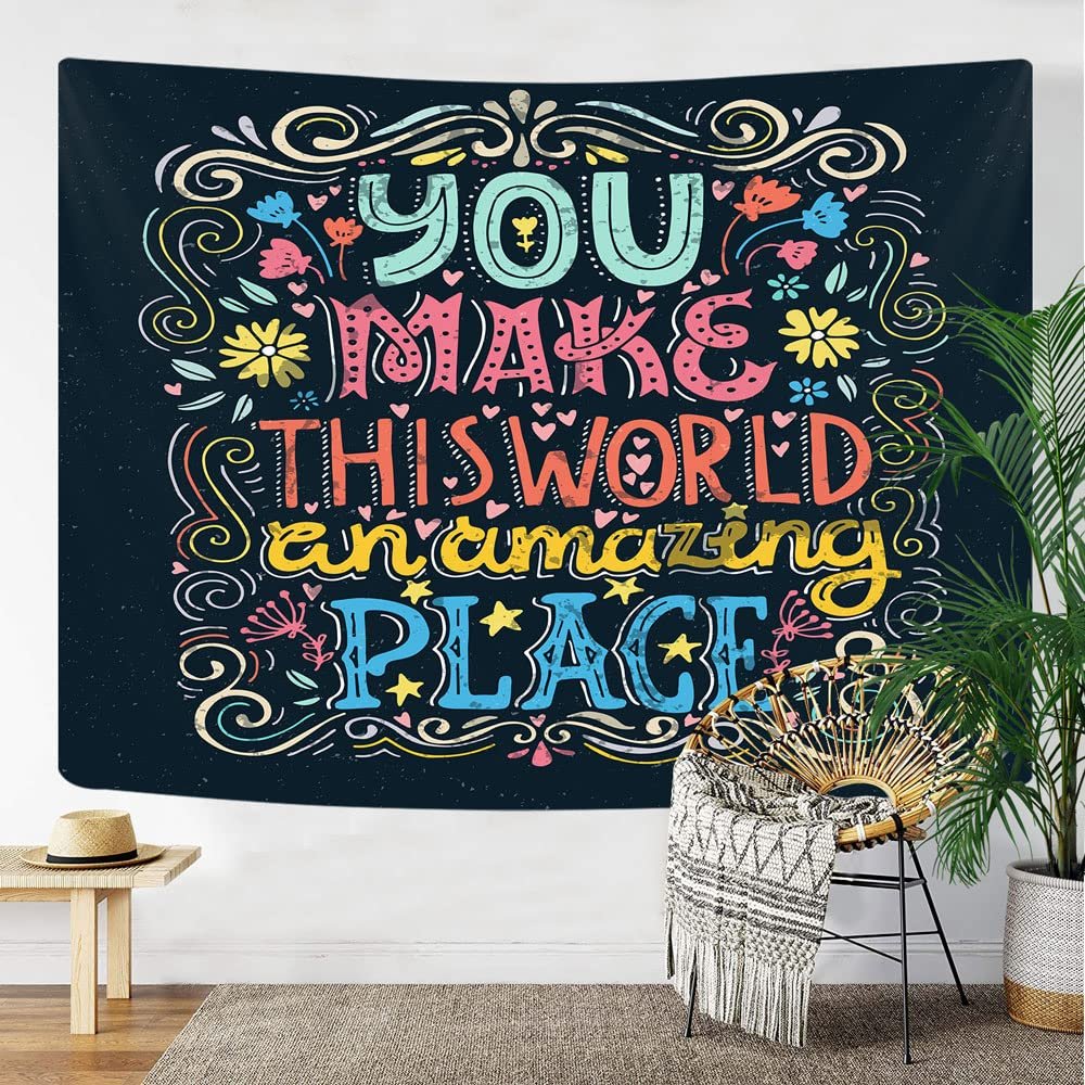 iTapnoom Inspirational Word Tapestry Wall Hanging for Teacher Students, You Make this World an Amazing Place Romantic Love Quote Design Wall Decor Tapestries for Classroom Office Dorm