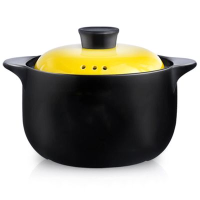 Ceramic Cooking Pot Leak Proof All-Natural Soup Pot Durable Round Stovetop Stew Pot Cookware with Lid, High Temperature Household Gas Stove Open Flame Clay Pot,Yellow 1,7.0L