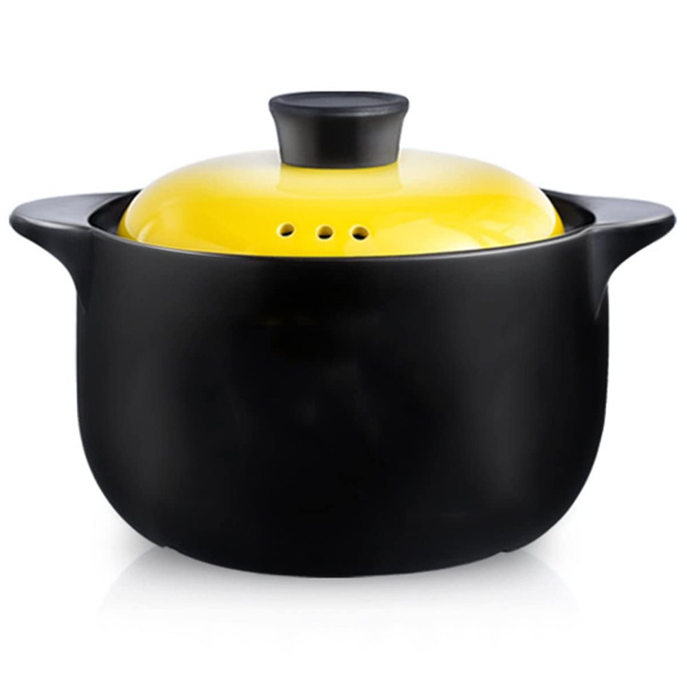 Ceramic Cooking Pot Leak Proof All-Natural Soup Pot Durable Round Stovetop Stew Pot Cookware with Lid, High Temperature Household Gas Stove Open Flame Clay Pot,Yellow 1,7.0L