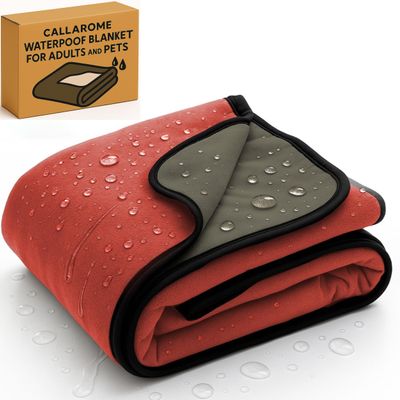 Callarome Waterproof Pet Blanket 80"x90" - Silent No-Crinkle Design with Soft Fleece for Bed Protection - Leakproof Dog Blanket for Couch - Reversible Reddish/Green