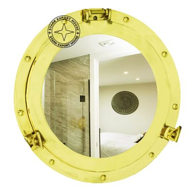 9 Inch Vintage and Antique Style Decorative Round Brass Porthole Wall Mirrors for Bedroom, Living Room Pirate's Boat Decorative Wall Mirror Captain's Maritime Beach Home Decor & Gifts