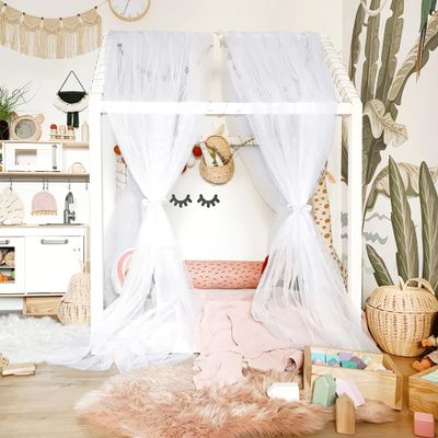 NICETOWN Kids Bed Canopy for Nursery - Decorative Soft Voile Sheer Window Scarf DIY Ascot Top Bed Scarf for Princess/Baby (White, W114 x L160, 1 Panel)