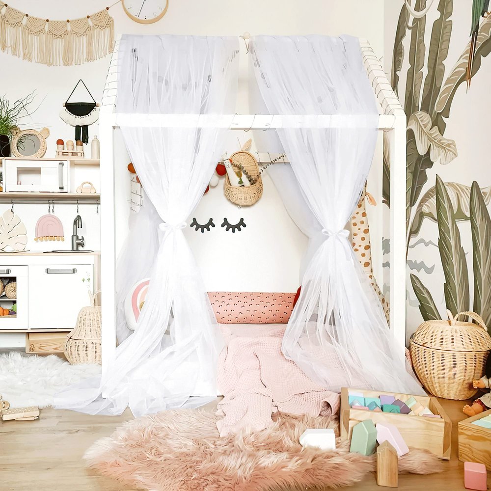 NICETOWN Kids Bed Canopy for Nursery - Decorative Soft Voile Sheer Window Scarf DIY Ascot Top Bed Scarf for Princess/Baby (White, W114 x L160, 1 Panel)