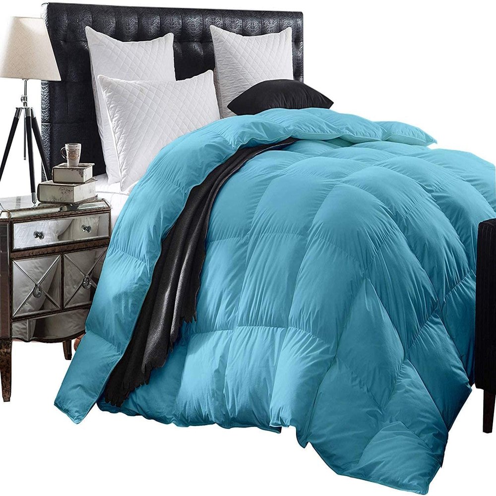 3 Piece Baffle Box Stitched Olympic Queen (98'' x 98'') Comforter for Olympic Queen Sky Blue Solid 100% Egyptian Cotton 600 GSM Fill Power All Season Lightweight