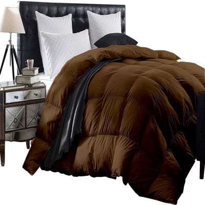 3 Piece Baffle Box Stitched Full (90'' x 90'') Comforter for Full Brown Solid 100% Egyptian Cotton 600 GSM Fill Power All Season Lightweight