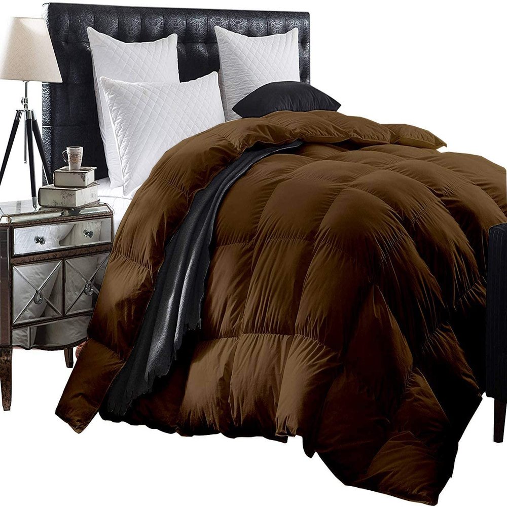 3 Piece Baffle Box Stitched Full (90'' x 90'') Comforter for Full Brown Solid 100% Egyptian Cotton 600 GSM Fill Power All Season Lightweight