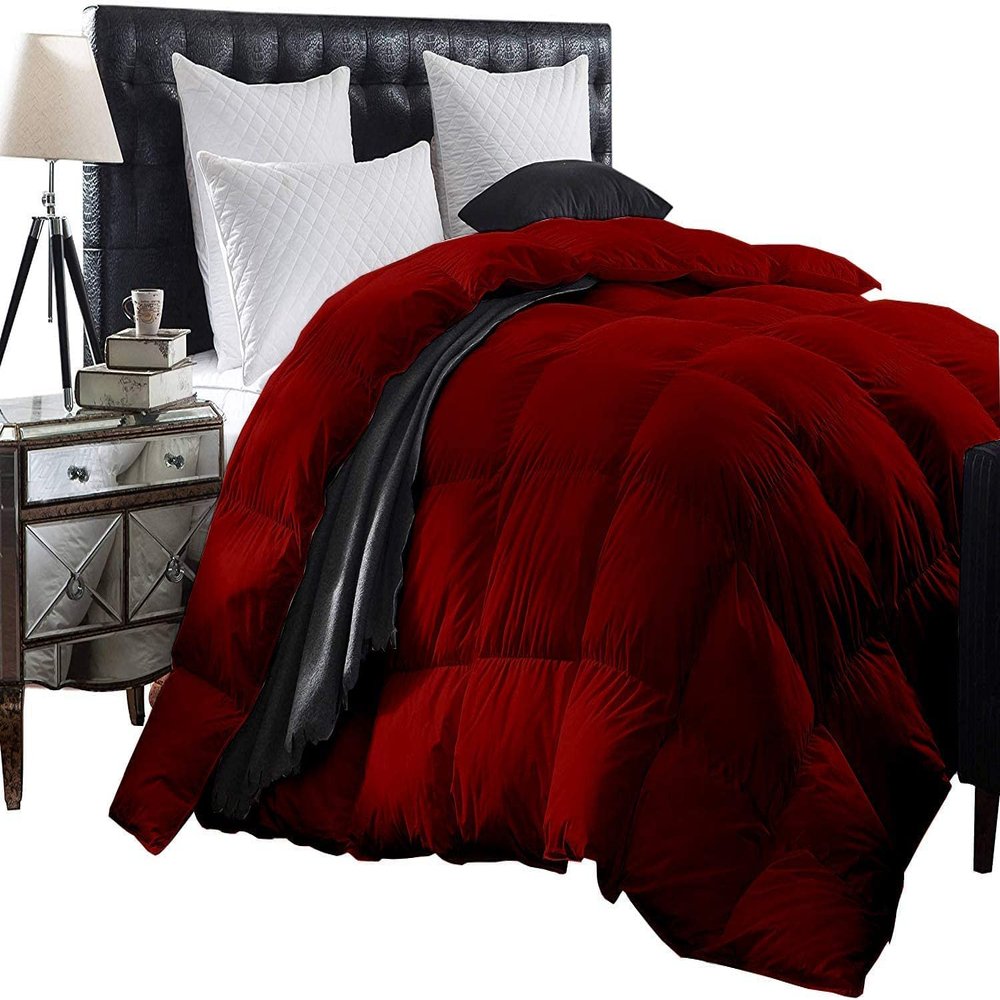 1 Piece Baffle Box Stitched Oversized King Plus 120 x 128 Comforter for Oversized King Plus Burgundy Solid 100% Egyptian Cotton 600 GSM Fill Power All Season Lightweight