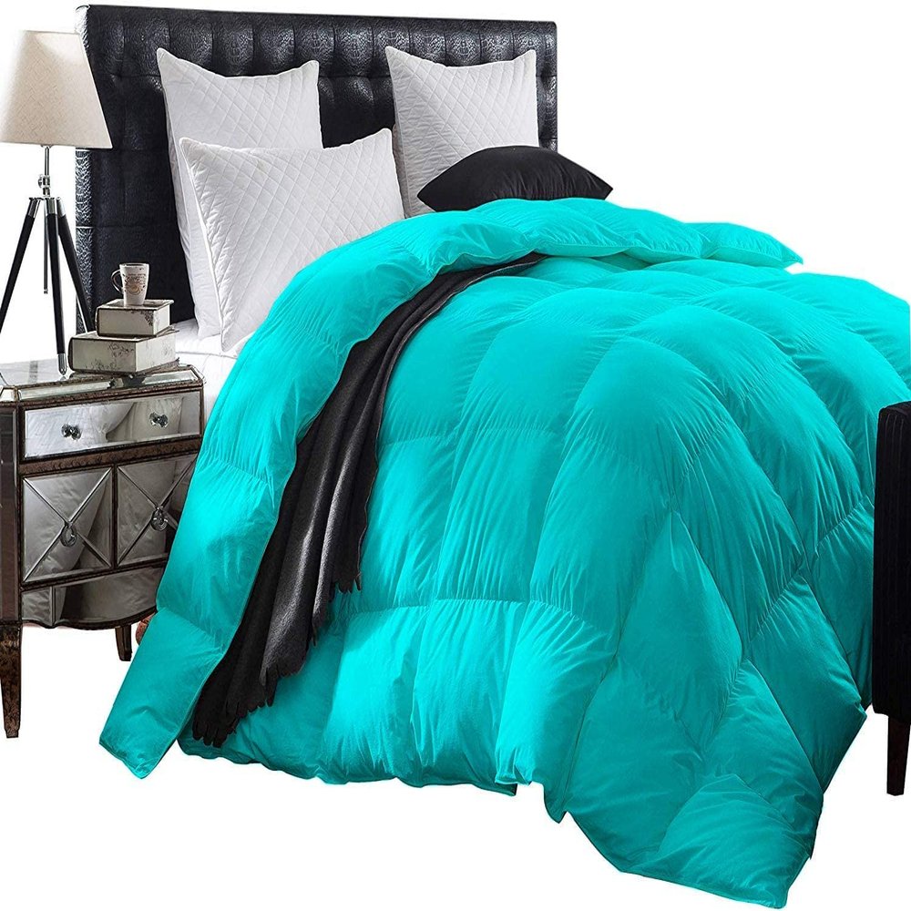 3 Piece Baffle Box Stitched Eastern King 116'' x 108'' Comforter for Eastern King Aqua Blue Solid 100% Egyptian Cotton 600 GSM Fill Power All Season Lightweight