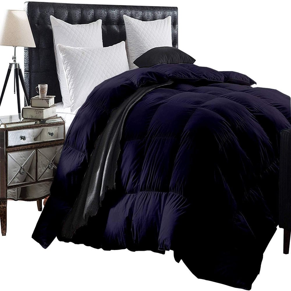 1 Piece Baffle Box Stitched Oversized King Plus 120 x 128 Comforter for Oversized King Plus Navy Blue Solid 100% Egyptian Cotton 600 GSM Fill Power All Season Lightweight
