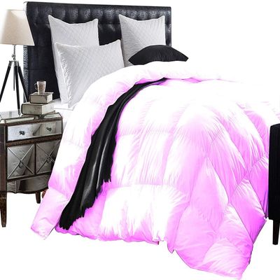 3 Piece Baffle Box Stitched Olympic Queen (98'' x 98'') Comforter for Olympic Queen Pink Solid 100% Egyptian Cotton 600 GSM Fill Power All Season Lightweight