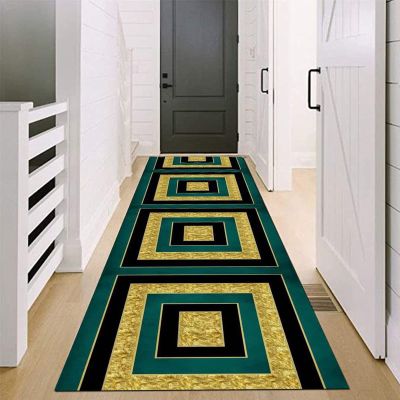 GRAPKS Hallway Runner Rug, 100cm/1.5m/2m/2.5m/300cm/350cm/4m/5m/6m Long Carpets Runner for Corridor, Kitchen Floor, Entryway Floor Mat Green/Black/Gold (Size : 2.3 ft x 8.2 ft)