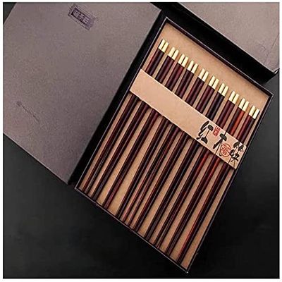 Reusable Chopsticks Set, Non-Slip Dishwasher Safe Natural Wood Chopsticks, Copper Plated 25cm, 10 Pairs, Gift Set Chopsticks (Color : Rosewood)