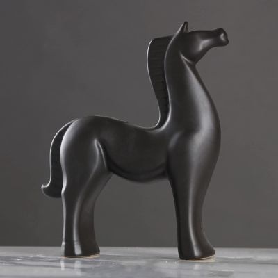 DECRZPB Handcrafted Ceramic Black Horse Artificial Sculpture Ornament Arts Desktop Decor Hotel Home Office Wedding Gift
