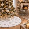 AOGU 60 Inch Sequin Faux Fur Christmas Tree Skirt Decoration for Merry Christmas Party White Plush Silver Sequin Snowflake Xmas Christmas Tree Skirt Decorations view 2
