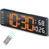 Abovsare Digital Wall Clock for Living Room Decor, Desk Alarm Clock for Bedroom, Large Wall Clock with Remote Control, Automatic Brightness Dimmer LED Clock with Date Temperature Week (Orange-B) view 1